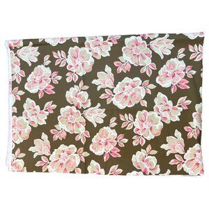 Ametex Floral Upholstery Fabric Pink & Beige Flowers on Brown Background 3 Yards